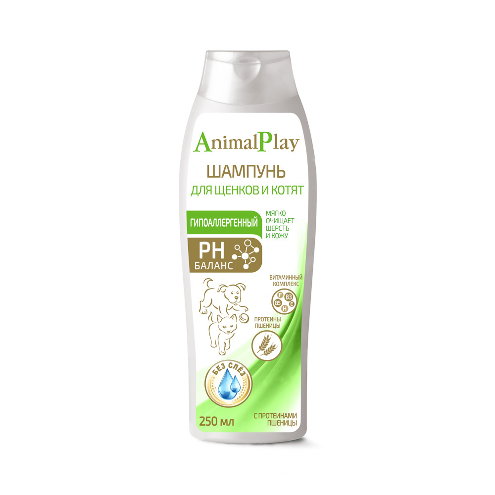 Animal Play шампунь гипоаллергенный с протеинами пшеницы и витаминами для щенков и котят (250 мл)