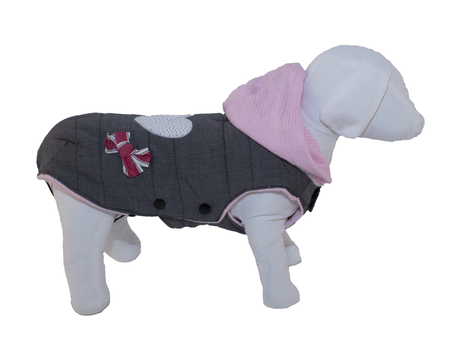 Ferribiella одежда Ferribiella одежда утепленный жилет с аппликацией и вязянным капюшоном Любимец, серый с розовым капюшоном (33 см)