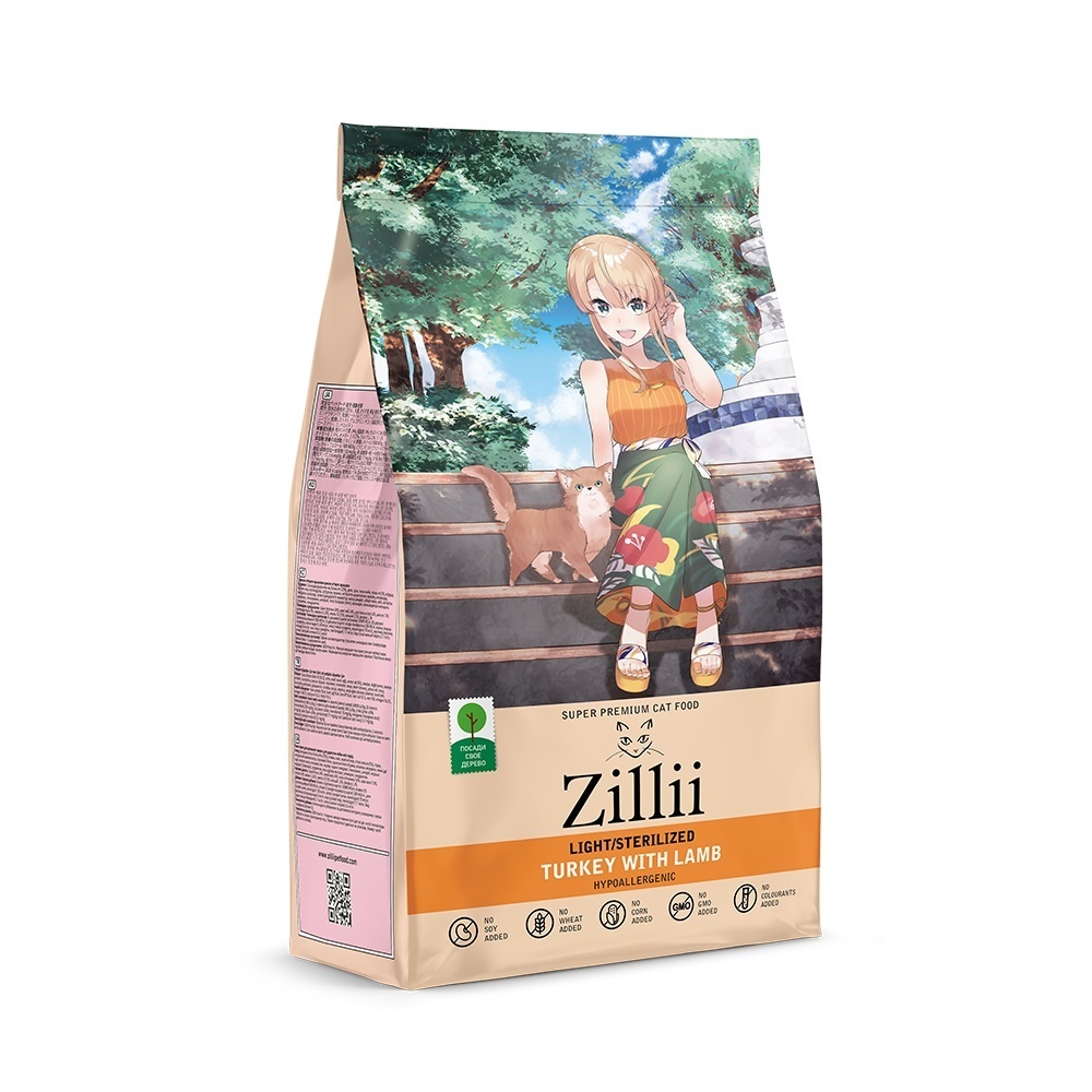 Zillii сухой корм для взрослых кошек с избыточным весом и стерилизованных Индейка с Ягнёнком (400 г)