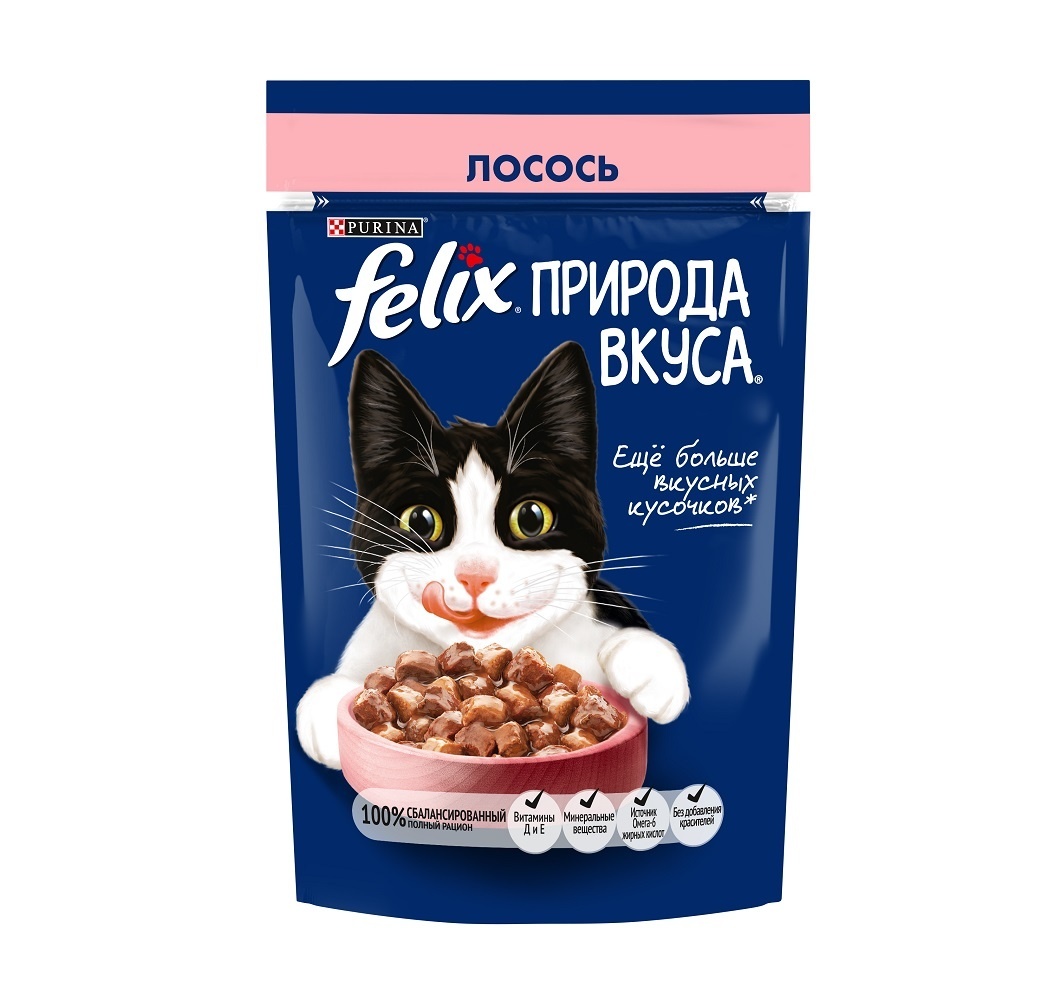 Felix Felix влажный корм Природа вкуса для взрослых кошек, с лососем в соусе (75 г)