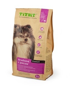 TiTBiT Корм TiTBiT для собак малых и средних пород ягненок с рисом (3 кг) цена и фото