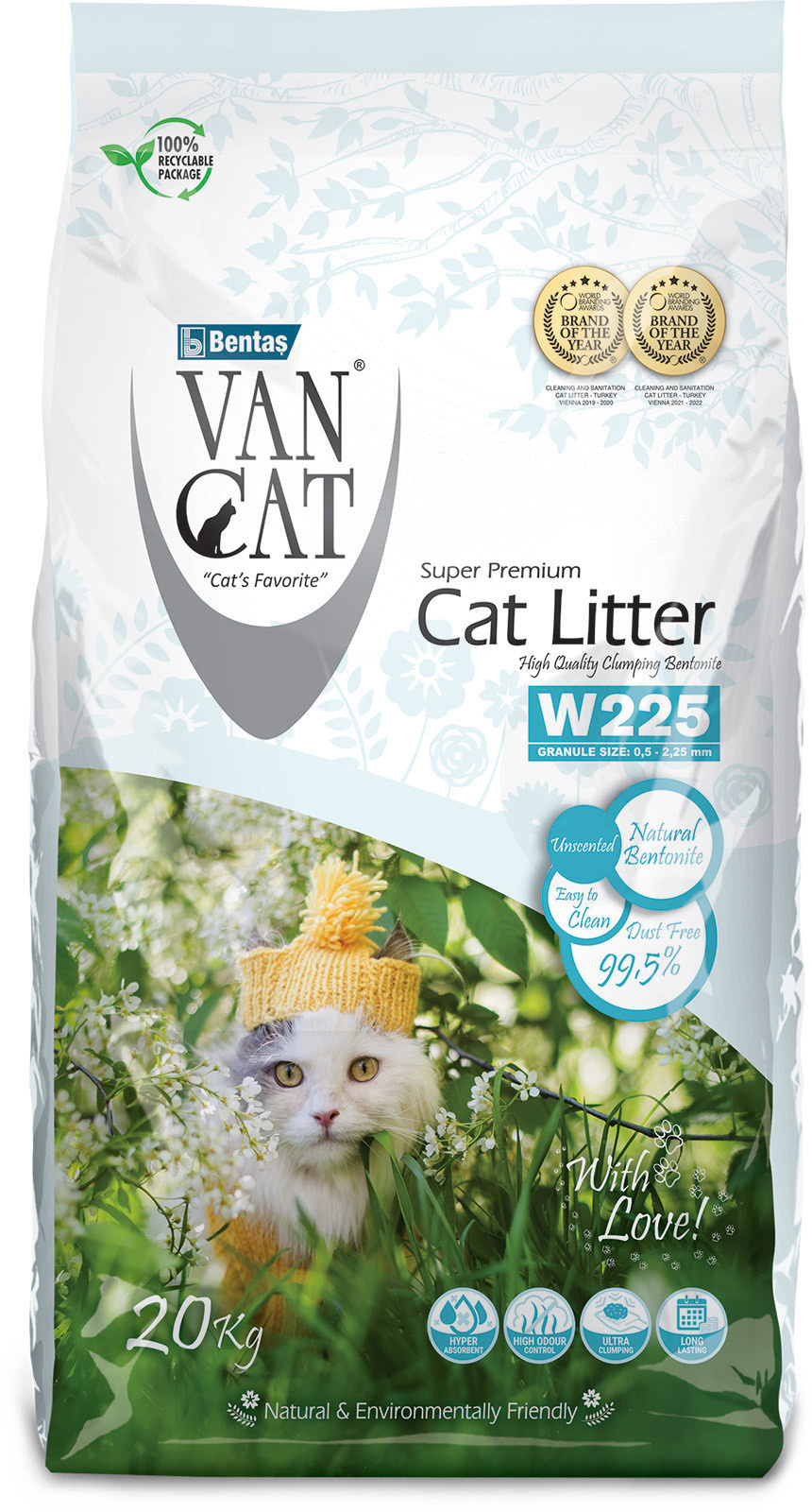 Van Cat комкующийся наполнитель "100% натуральный", без пыли, пакет (15 кг) 