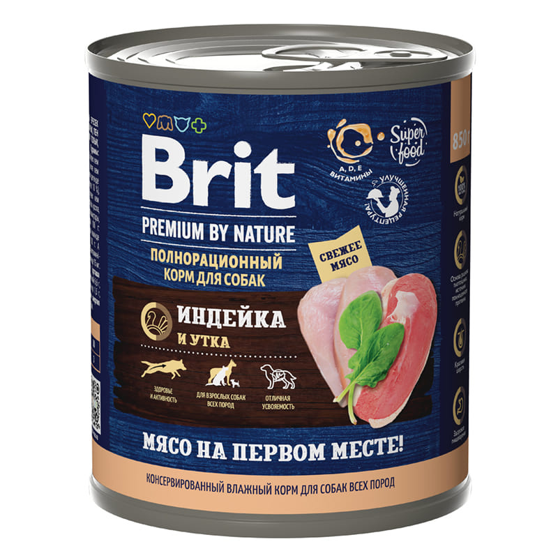 Brit Brit консервы Premium by Nature с индейкой и уткой для взрослых собак всех пород (850 г)