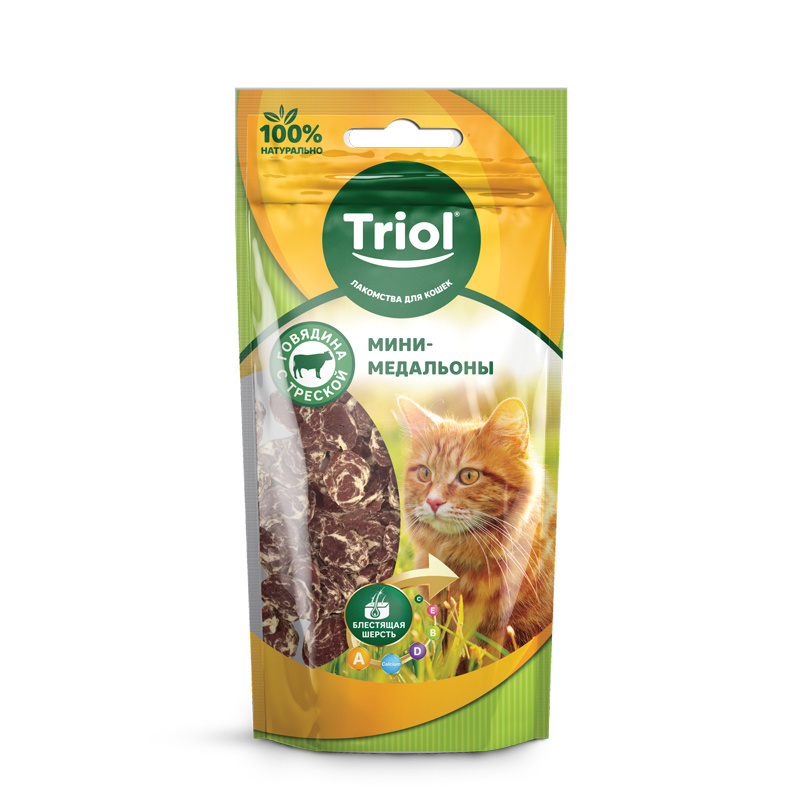 Triol (лакомства) Triol (лакомства) мини-медальоны из говядины с треской для кошек (40 г)