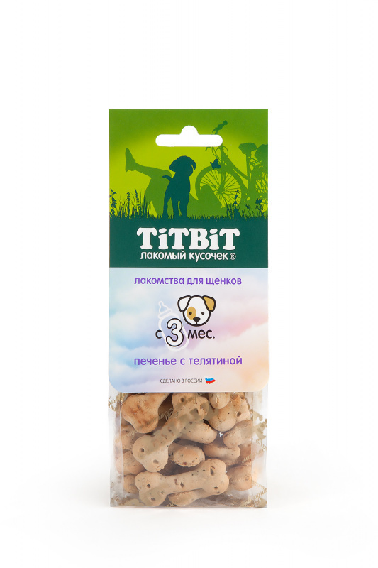 TiTBiT TiTBiT печенье с телятиной для щенков (70 г) titbit titbit лакомство для щенков творожное печенье 70 г