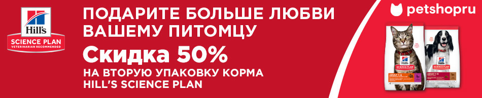 -50% на вторую упаковку корма Hill`s Science Plan!