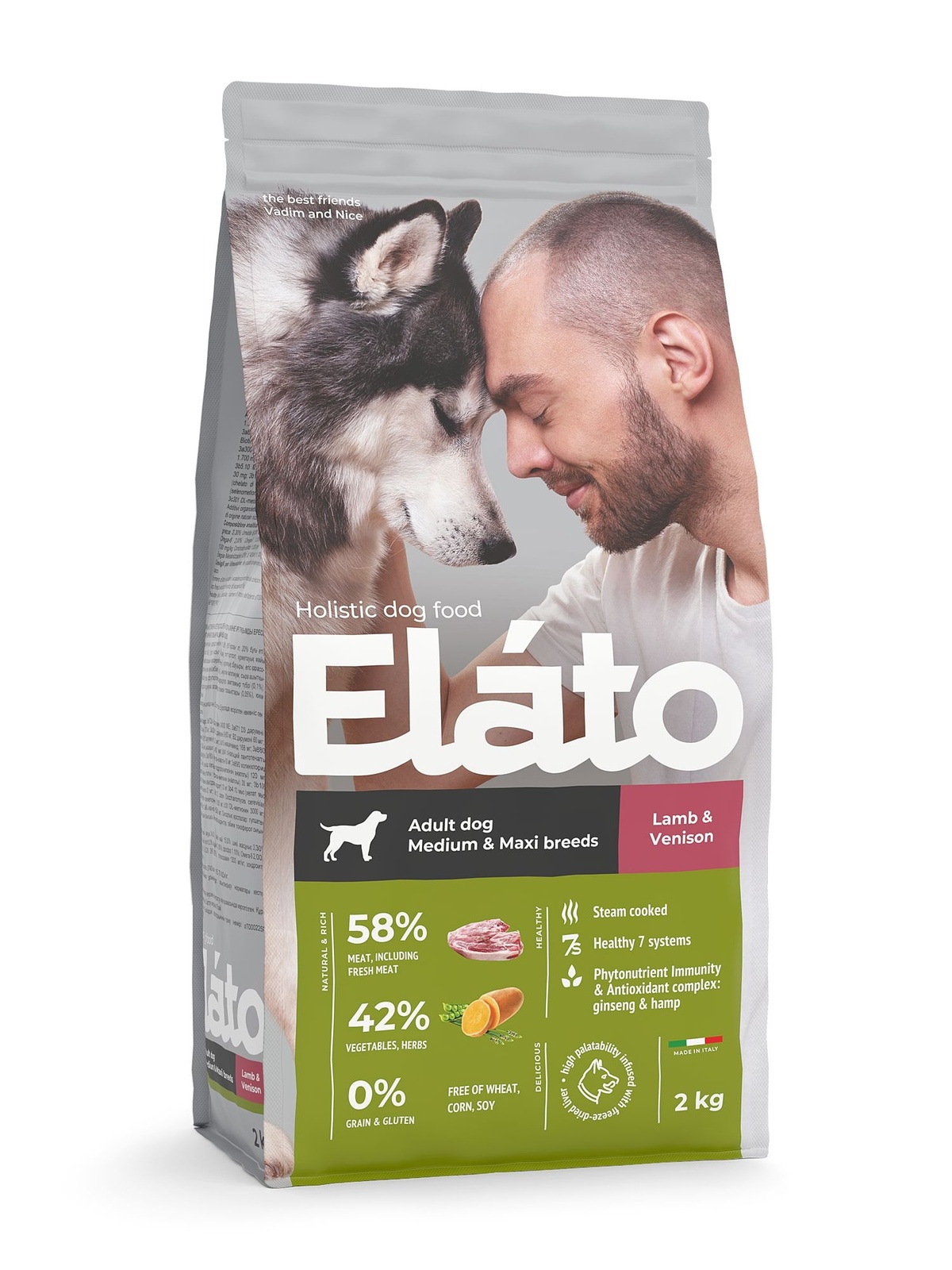 Elato Elato корм для взрослых собак средних и крупных пород с ягненком и олениной (8 кг)