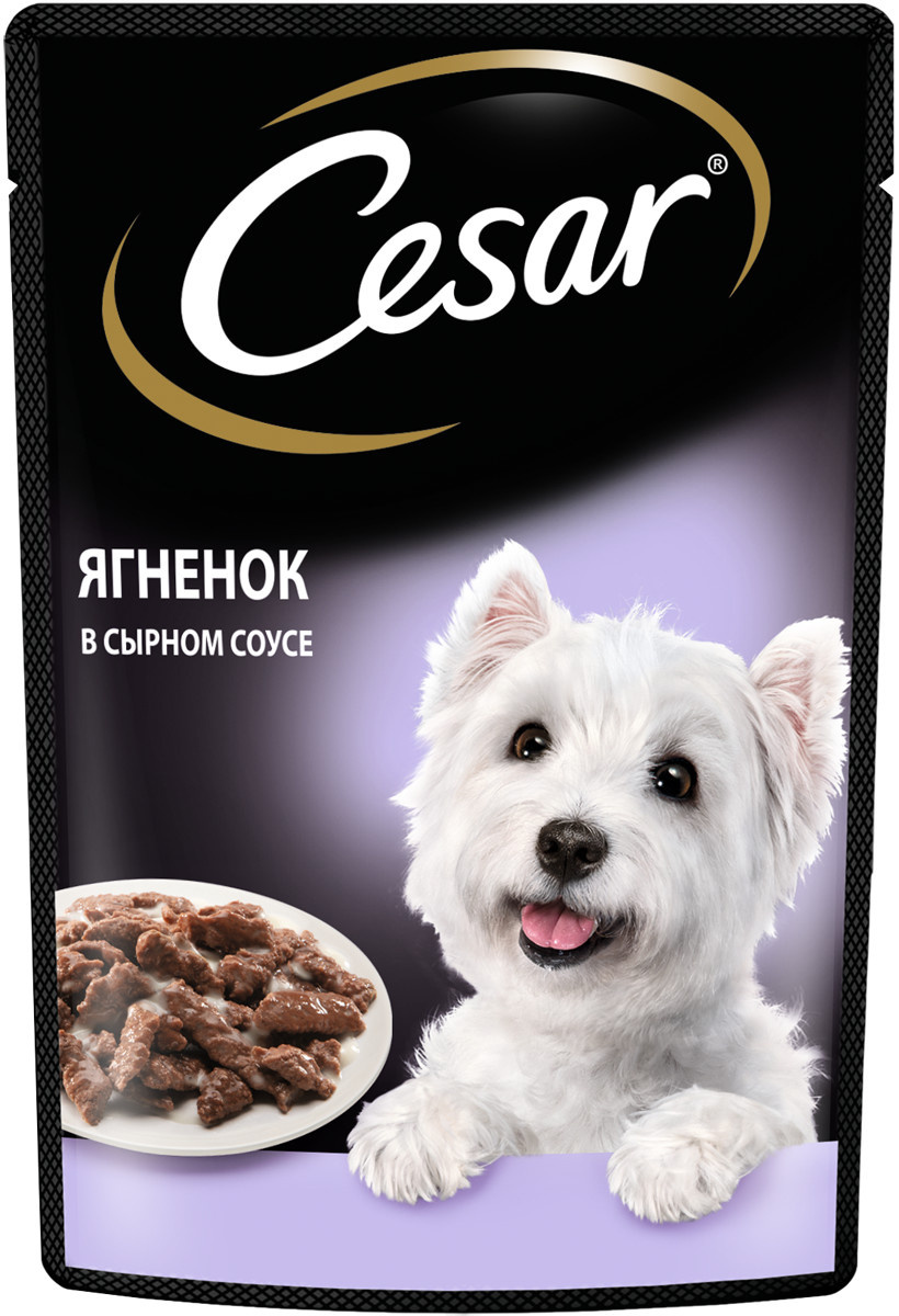 Cesar Cesar влажный корм для взрослых собак, с ягненком в сырном соусе (85 г) cesar полнорационный влажный корм для собак с ягненком кусочки в сырном соусе в паучах 85 г