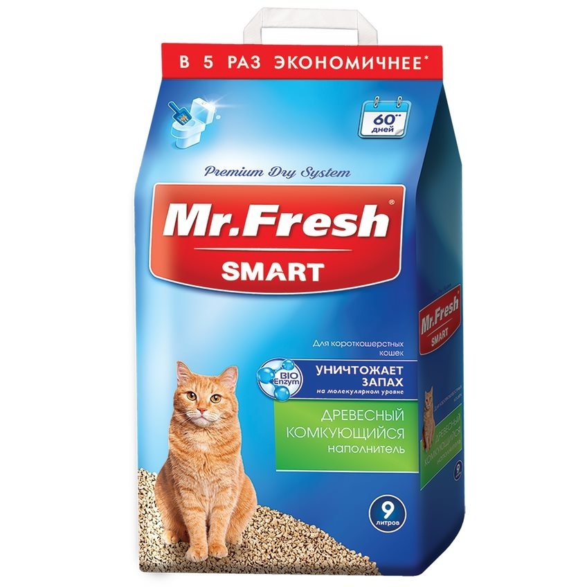 Mr.Fresh комкующийся древесный наполнитель для короткошерстных кошек (4,2 кг) 