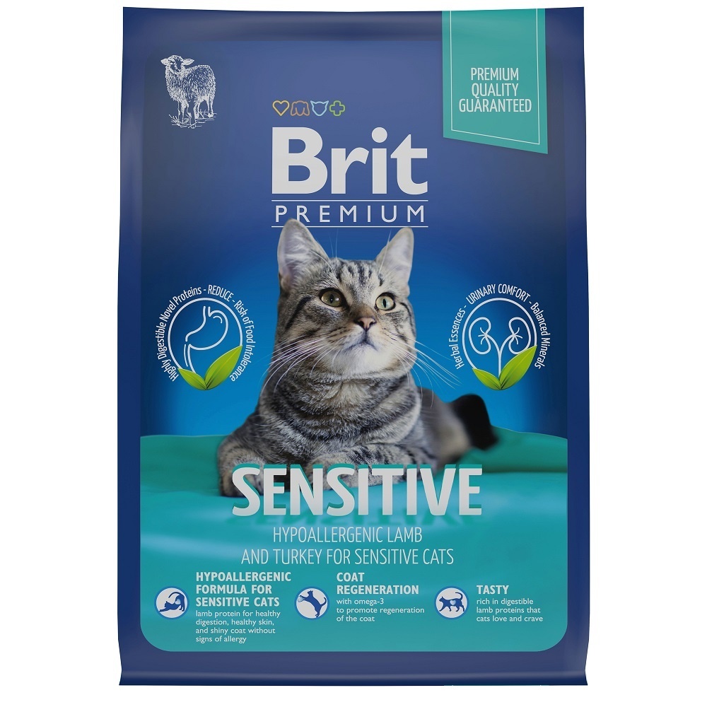 Brit Brit сухой корм премиум класса с ягненком и индейкой для взрослых кошек с чувствительным пищеварением (8 кг)
