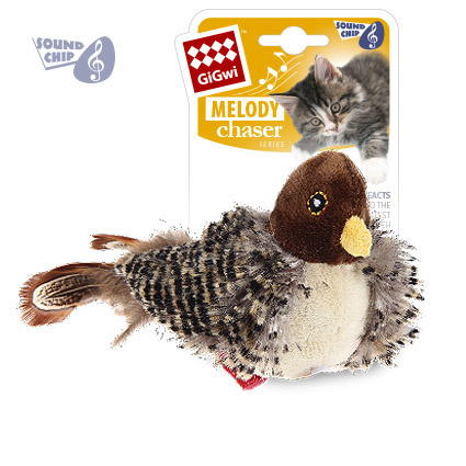 GiGwi GiGwi игрушка Птичка со звуковым чипом и кошачьей мятой, искусственный мех/перо (34 г) gigwi gigwi игрушка птичка с перьями ткань перо 30 г