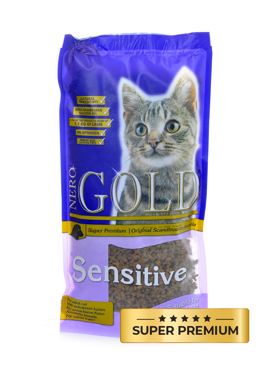 Корм NERO GOLD super premium sensitive для взрослых кошек с чувствительным пищеварением, с ягненком и цельным рисом (800 г)