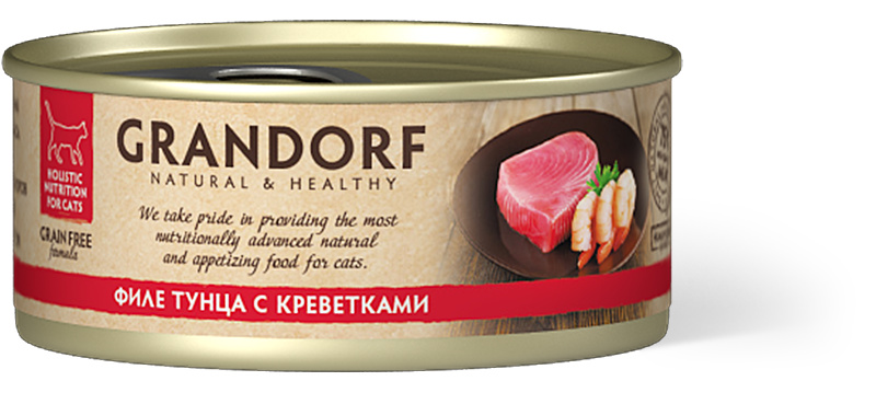 Grandorf Grandorf консервы для кошек: филе тунца с креветками (70 г)