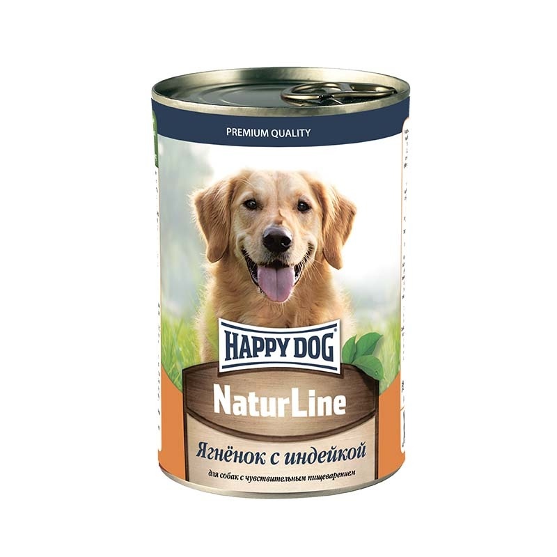 Happy dog кусочки в фарше для собак, с ягненком и индейкой (410 г)