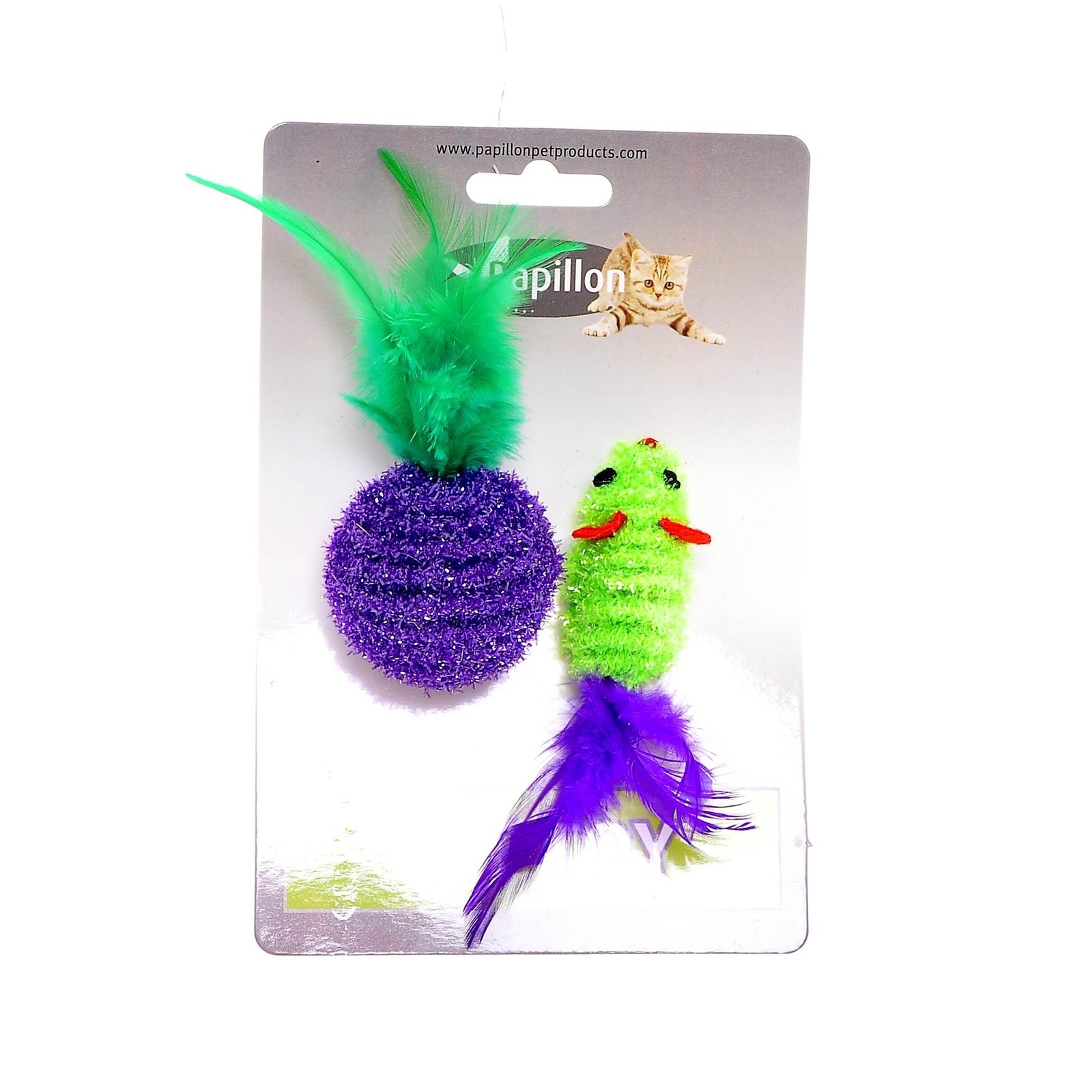Papillon Papillon игрушка для кошек Мышка и мячик с перьями 5+4см, двухцветные (16 г) цена и фото