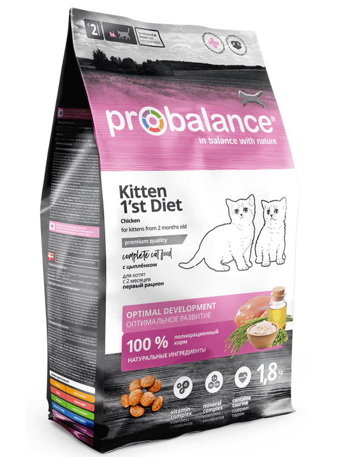 Probalance Корм Probalance для котят, первый рацион с 2 месяцев, с цыпленком (400 г) probalance 1st diet полнорационный сухой корм для котят с цыпленком 10 кг