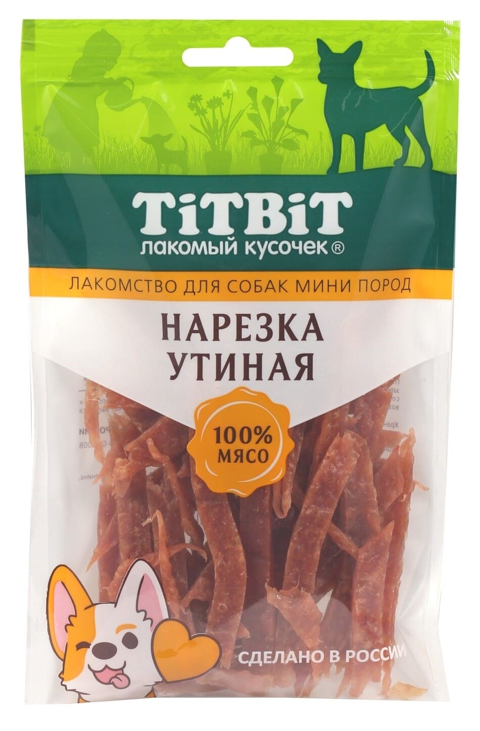 лакомство для собак titbit нарезка утиная 70 г TiTBiT TiTBiT нарезка утиная для собак мини пород (70 г)