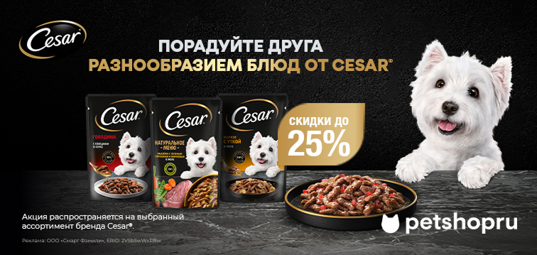 Скидки до 25% на влажные корма для собак! Cesar 80