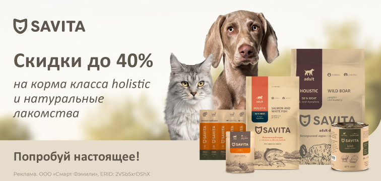 Скидки до 40% на корма класса holistic и натуральные лакомства Savita 615 Скидки до 40% на корма класса holistic и натуральные лакомства Savita 615