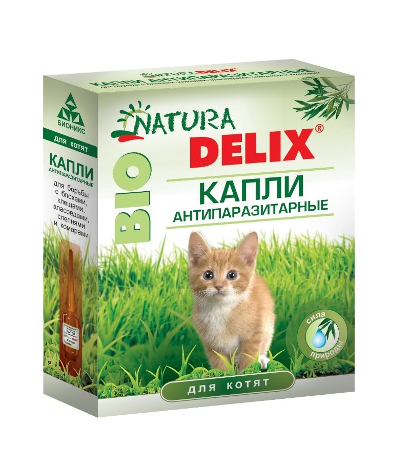 Бионикс биокапли антипаразитарные Natura Delix BIO с алоэ-вера, для котят (10 г)