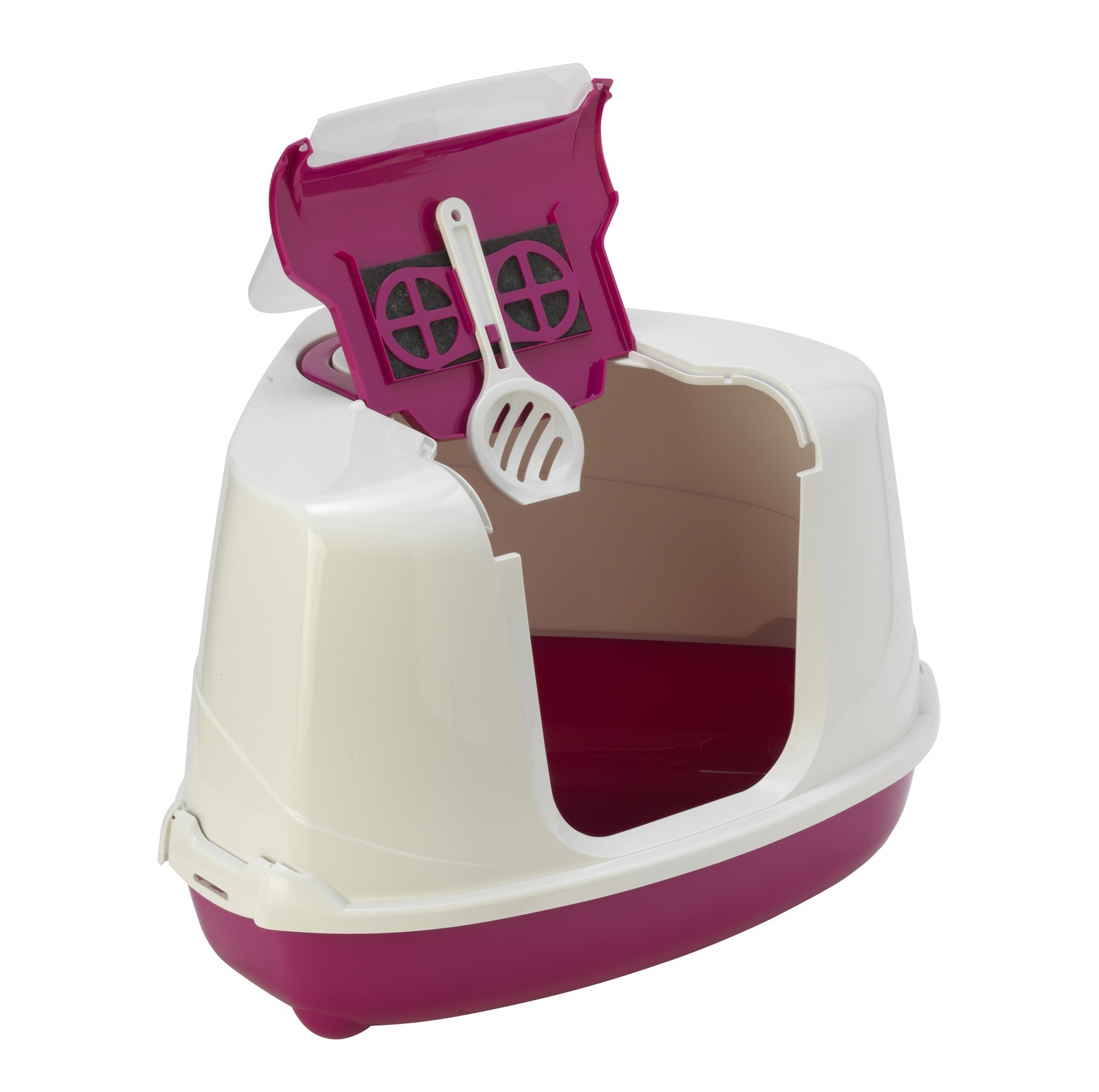 Туалет-домик угловой Flip с угольным фильтром, 55х45х38см, ярко-розовый (1,6 кг) Moderna Туалет-домик угловой Flip с угольным фильтром, 55х45х38см, ярко-розовый (1,6 кг) - фото 1