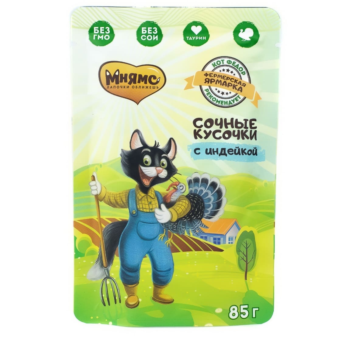 

Мнямс паучи «Фермерская ярмарка» сочные кусочки для кошек с индейкой (85 г)