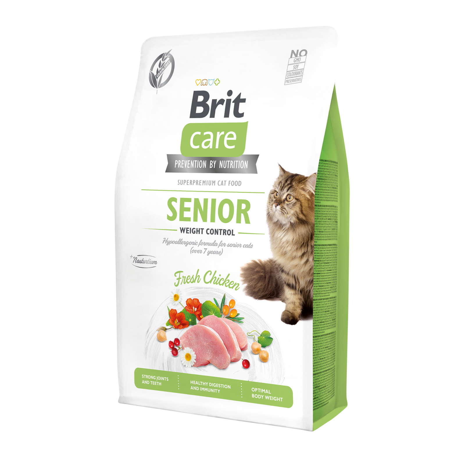 Корм Brit care Контроль веса: для пожилых кошек старше 7 лет, гипоаллергенный со свежим мясом курицы (7 кг) Brit - фото 1