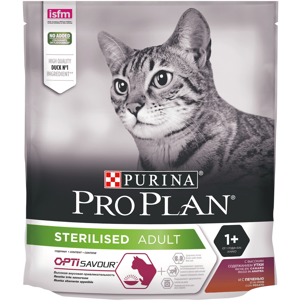 

Purina Pro Plan для взрослых стерилизованных кошек и кастрированных котов, с высоким содержанием утки и c печенью (3 кг)