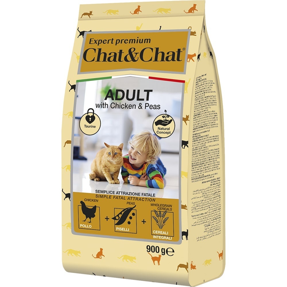 Chat&Chat сухой корм для взрослых кошек с курицей и горохом (900 г) Chat&Chat сухой корм для взрослых кошек с курицей и горохом (900 г) - фото 1