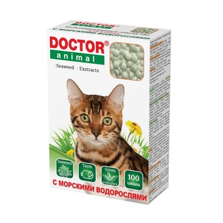 Мультивитаминное лакомство Doctor Animal с морскими водорослями, для кошек, 100 таблеток Бионикс
