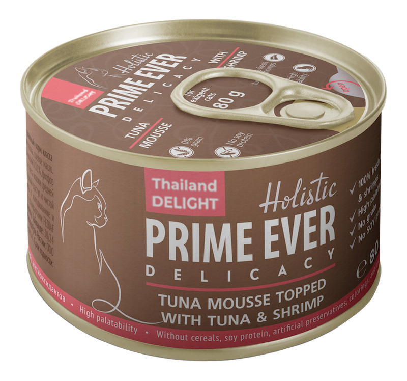 Prime Ever консервы для для кошек Мусс тунец с креветками (80 г) Prime Ever консервы для для кошек Мусс тунец с креветками (80 г) - фото 1