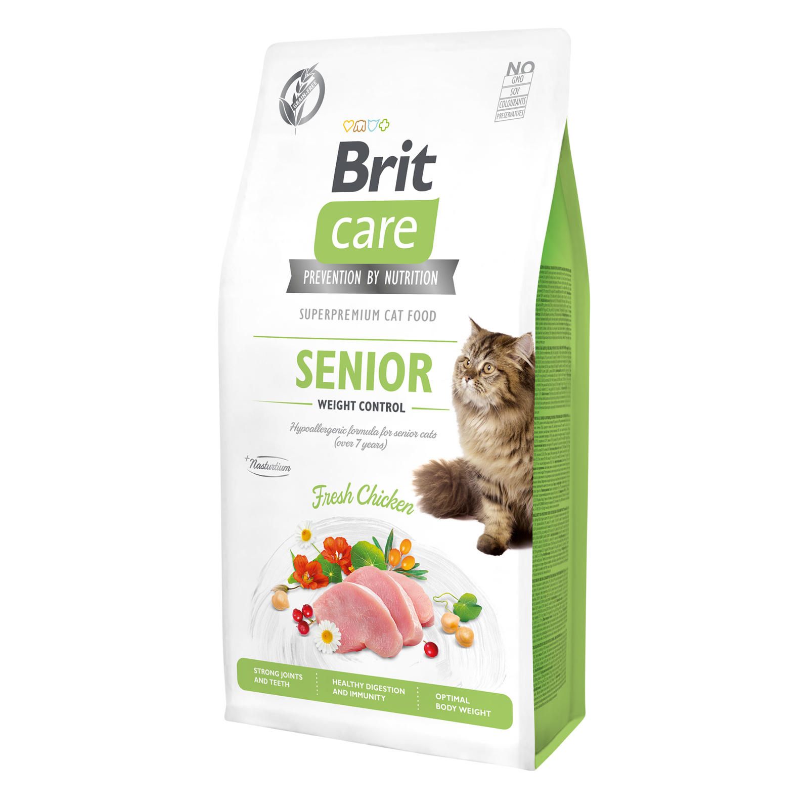 Корм Brit care Контроль веса: для пожилых кошек старше 7 лет, гипоаллергенный со свежим мясом курицы (7 кг) Brit - фото 3