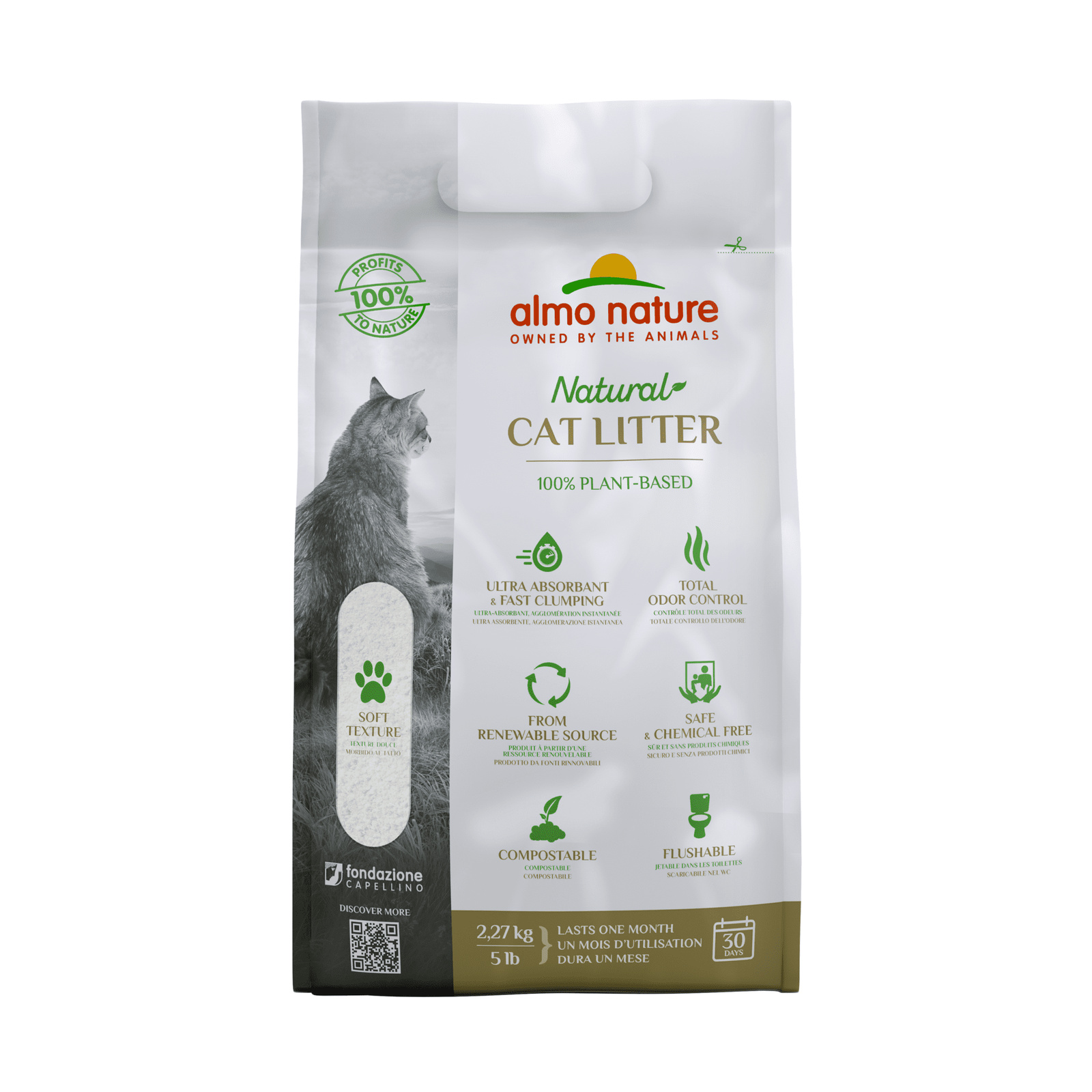 Almo Nature Cat Litter 100% натуральный биоразлагаемый комкующийся наполнитель (2,27 кг) Almo Nature Cat Litter