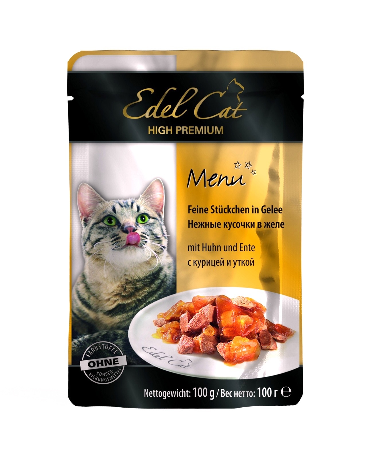 Edel Cat паучи Кусочки в желе с курицей и уткой (100 г) Edel Cat Edel Cat паучи Кусочки в желе с курицей и уткой (100 г) - фото 1