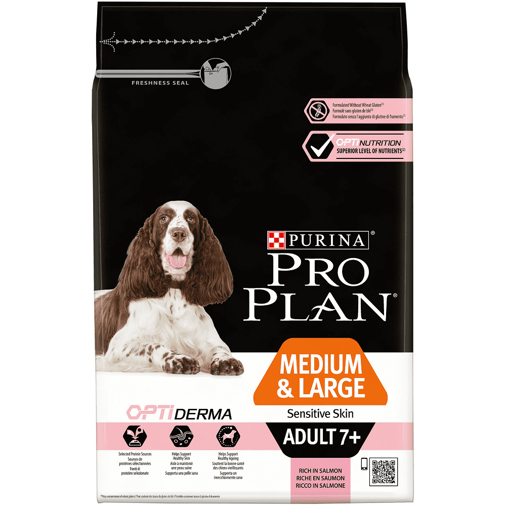 Корм Purina Pro Plan для собак старше 7 лет средних и крупных пород с чувствительной кожей, с высоким содержанием лосося (3 кг) Purina Pro Plan - фото 1