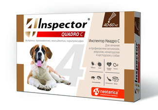  Quadro капли на холку для собак 40-60 кг, от клещей, насекомых, глистов Inspector