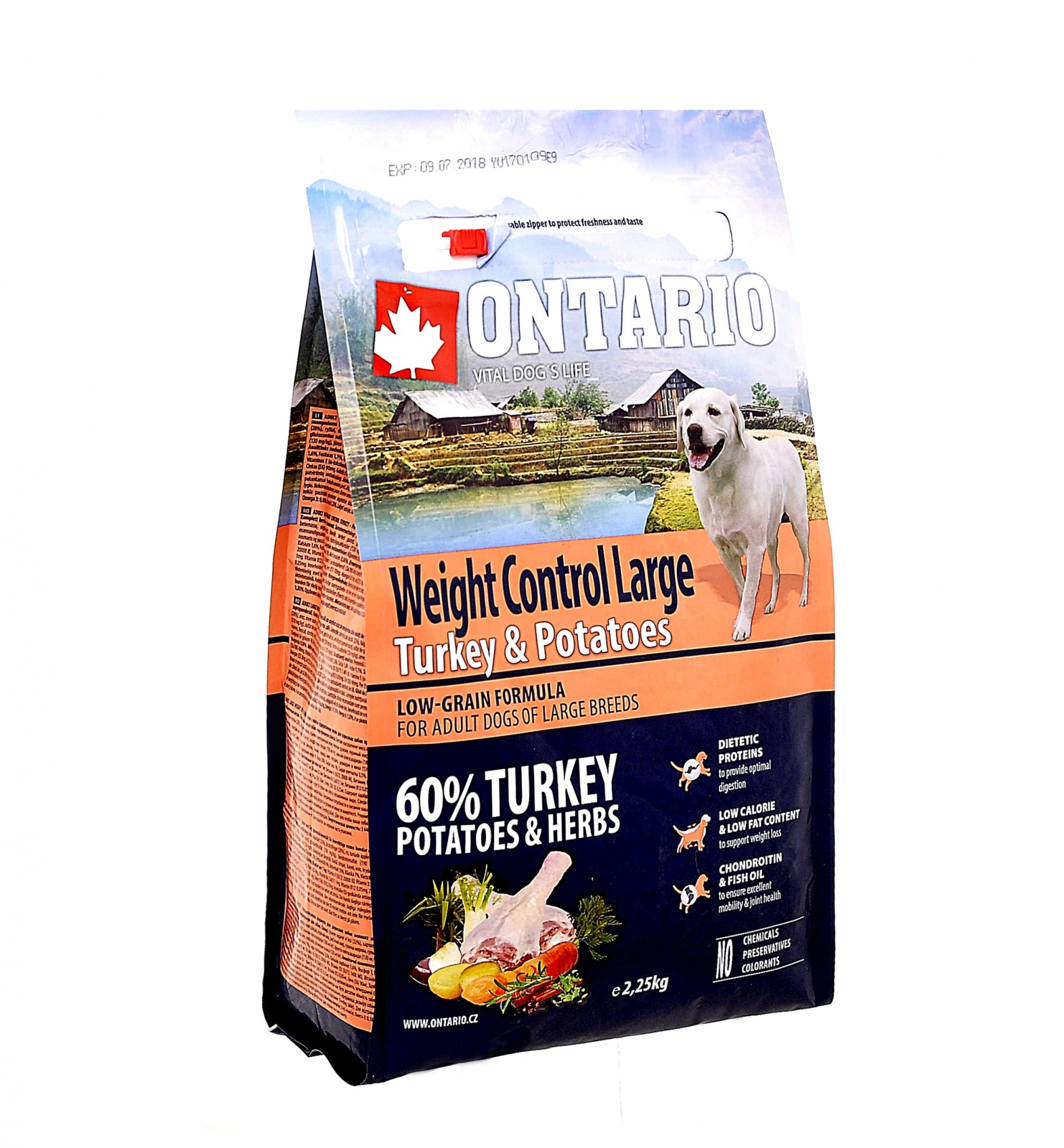 Для собак крупных пород Контроль веса с индейкой и картофелем (12 кг) Ontario Для собак крупных пород Контроль веса с индейкой и картофелем (12 кг) - фото 1