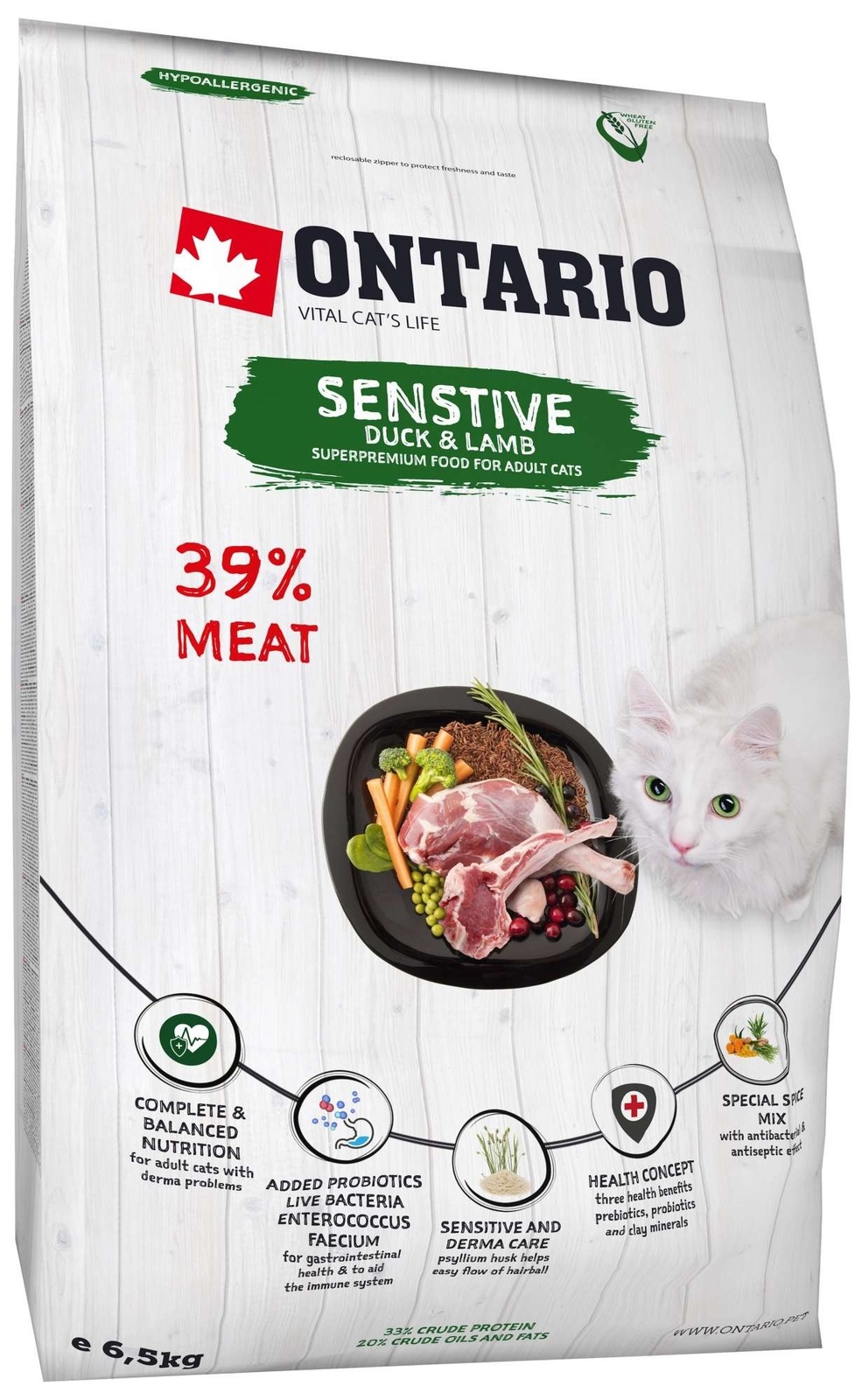 Для кошек с чувствительным пищеварением, с уткой и ягненком (2 кг) Ontario Для кошек с чувствительным пищеварением, с уткой и ягненком (2 кг) - фото 1
