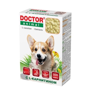 Мультивитаминное лакомство Doctor Animal с L-карнитином, для собак, 100 таблеток Бионикс