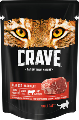 полнорационный консервированный корм для взрослых кошек, с говядиной Crave
