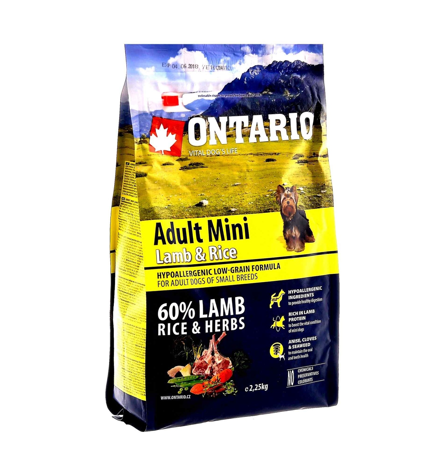 

Корм Ontario для собак малых пород, с ягненком и рисом (2,25 кг)