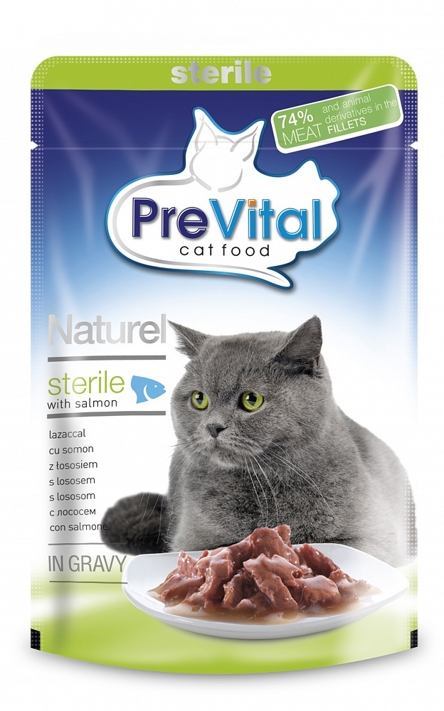 PreVital паучи натурель в соусе с лососем для стерилизованных кошек (85 г) PreVital PreVital паучи натурель в соусе с лососем для стерилизованных кошек (85 г) - фото 1