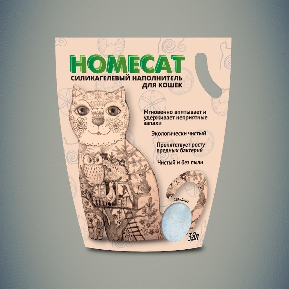 Homecat наполнитель силикагелевый наполнитель без запаха для кошачьих туалетов, 3,8 л. (1,63 кг) Homecat наполнитель