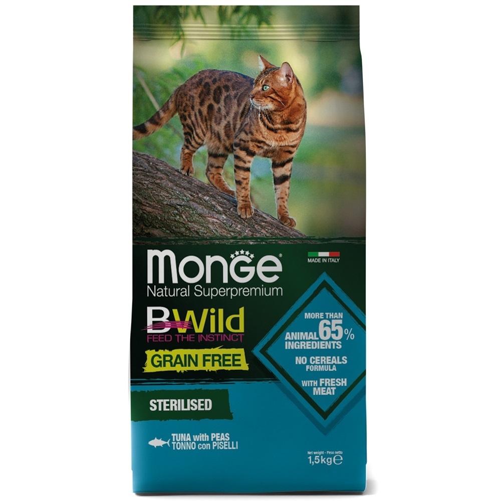 

Корм Monge беззерновой для взрослых кошек, с тунцом и горохом (1,5 кг)