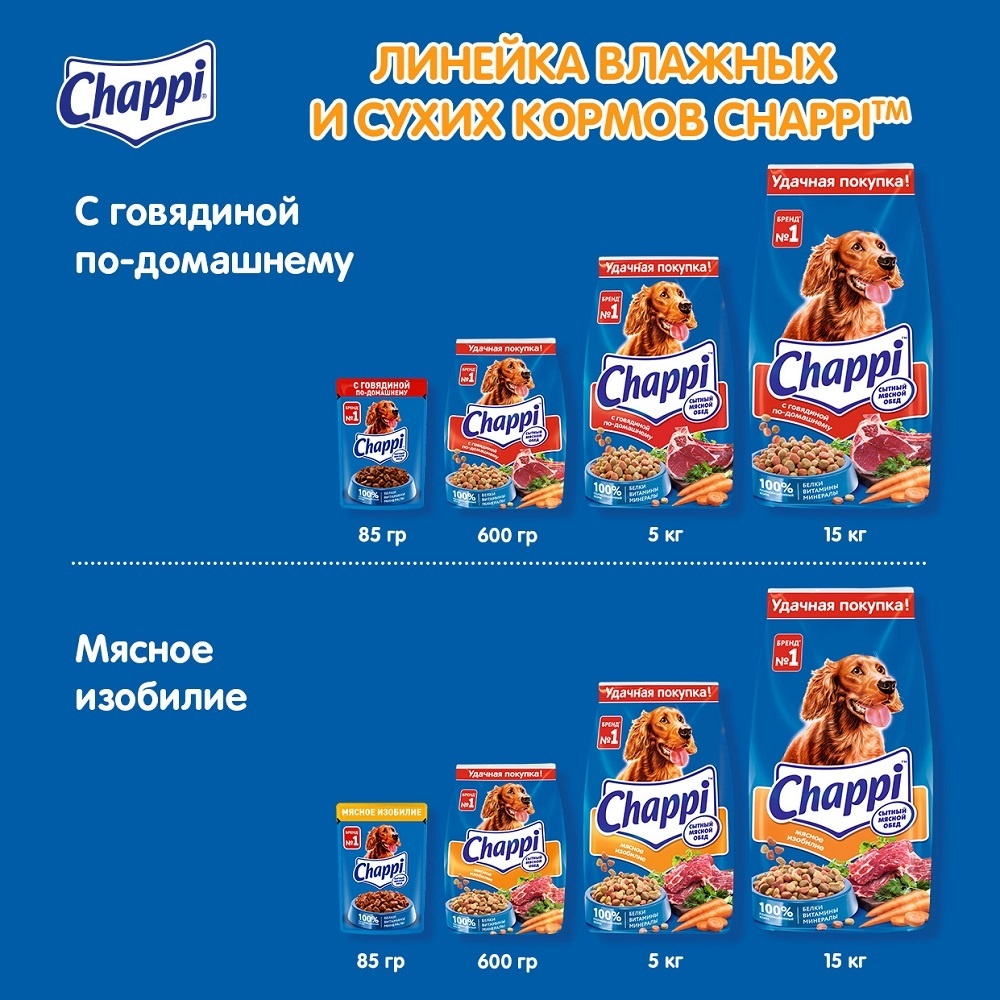 Корм Chappi сухой корм для собак «Сытный мясной обед. С говядиной  по-домашнему» | Petshop.ru