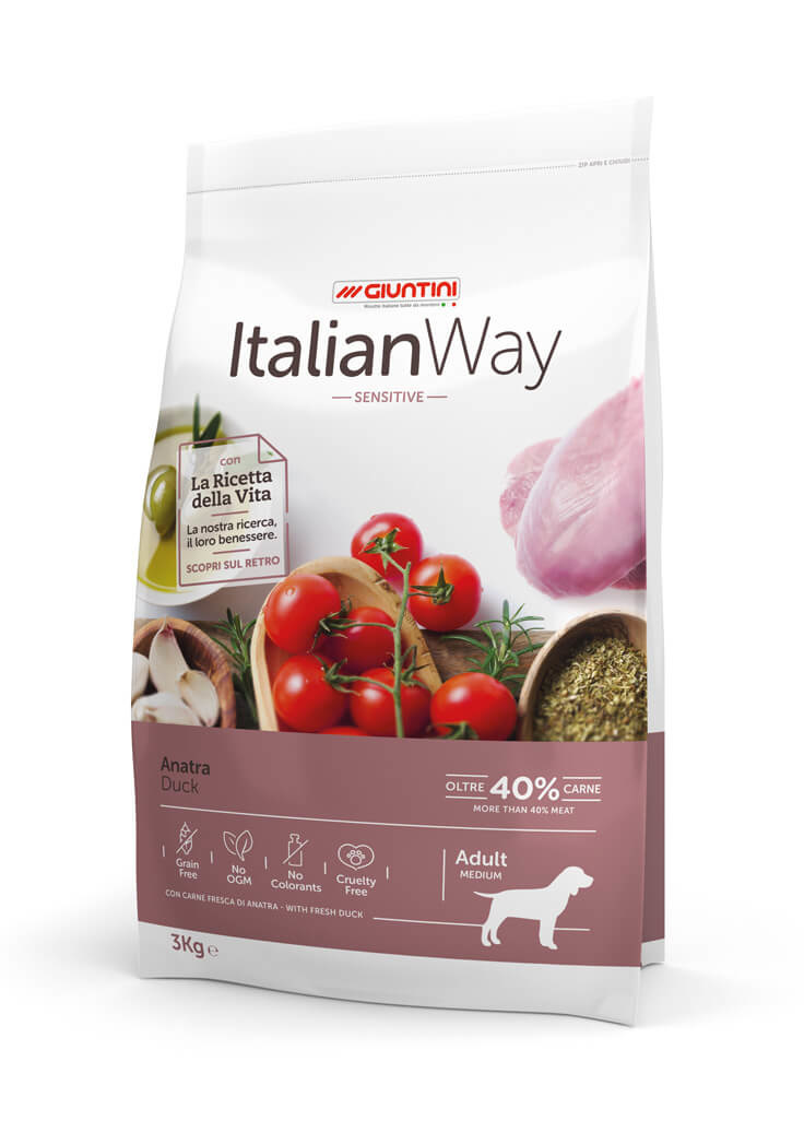 беззерновой, для собак с чувствительным пищеварением, со свежей уткой (3 кг) Italian Way беззерновой, для собак с чувствительным пищеварением, со свежей уткой (3 кг) - фото 1