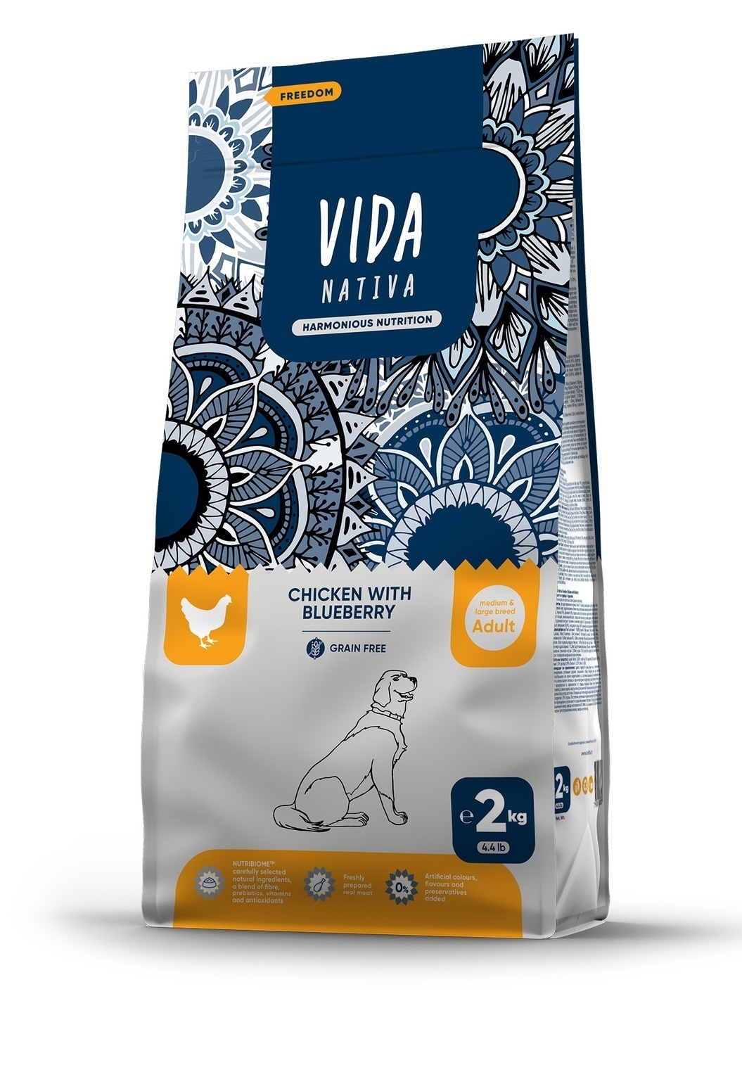 VIDA Nativa корм для взрослых собак средних и крупных пород с курицей и черникой (20,19 кг)