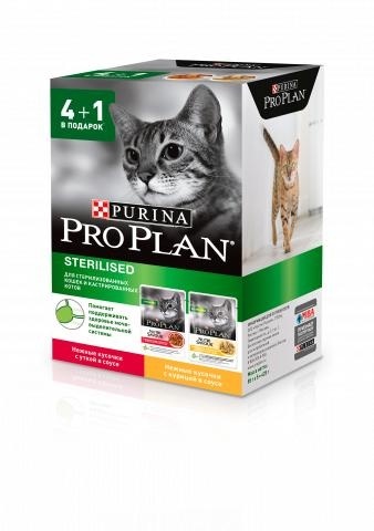 Промо-набор 4+1 кусочки в соусе для стерилизованных кошек, с курой и уткой (425 г) Purina Pro Plan Промо-набор 4+1 кусочки в соусе для стерилизованных кошек, с курой и уткой (425 г) - фото 2