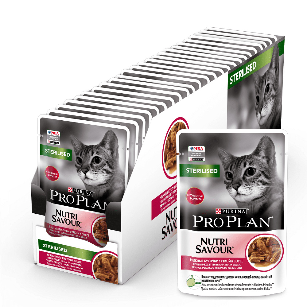 

Purina Pro Plan (паучи) "Упаковка 26шт" Паучи Кусочки в соусе для кастрированных кошек с уткой (26 шт)