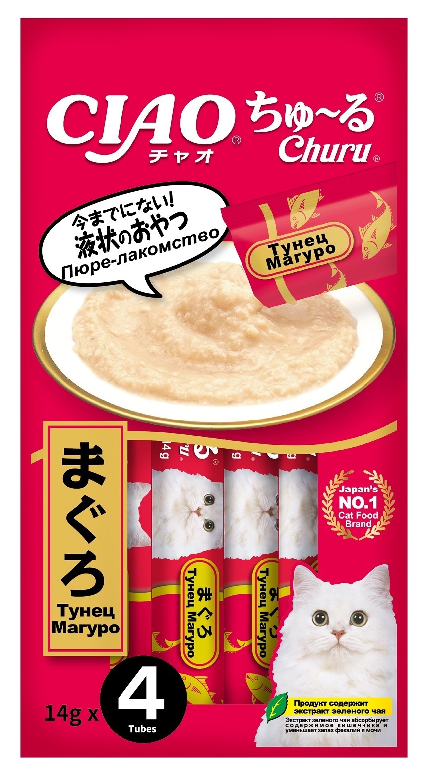 Inaba лакомство-пюре CIAO Churu пюре для кошек Тунец Магуро 14г * 4шт (56 г)